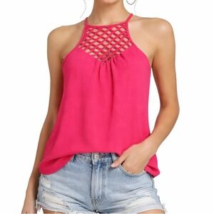 Julie Billiart Naked Zebra Tank Top Womens Small Pink Lattice Festival Boho